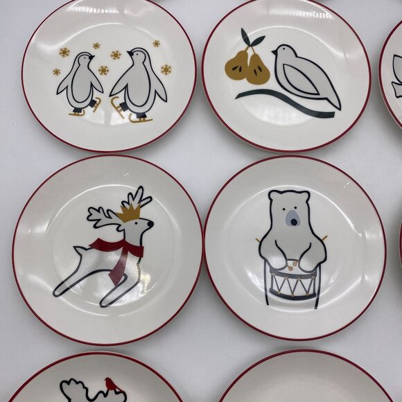 Crate & Barrel Joan Anderson 12 Days of Christmas Appetizer Plates with Stand, S - Picture 9 of 16